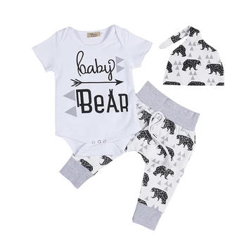 Lioraitiin Uued Vabaaja Vastsündinud Tüdrukud Poisi Riided Prindi Baby Bear Romper Kombekas Püksid, Müts 3tk Varustus, Komplekti Kostüüm