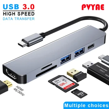 USB HUB C HUB Adapter 6 in 1 USB-C USB 3.0 HDMI-Ühilduvate Dokk MacBook Pro jaoks Nintendo Lülitage USB-C C-Tüüpi 3.0 Splitter