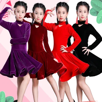 Laste tüdruk veini velvet ladina kleidid Võimlemine Dancewear Konkurentsi Tantsu Kostüüm Lapse tantsusaal Tantsu Tüdrukute Kleit