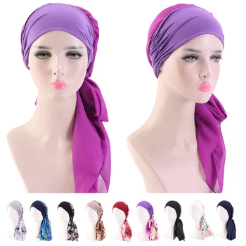 Naiste Moslemi Hijab Vähk Keemia Flower Print Müts Turban Ühise Põllumajanduspoliitika Hõlmama Juuste Peas, Sall Wrap Pre-Seotud Peakatet Strech Sall Uus