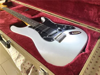 Kõrge kvaliteet pärib klassikaline metallist hõbedane pulber electric guitar must kaitseplaat tasuta shipping