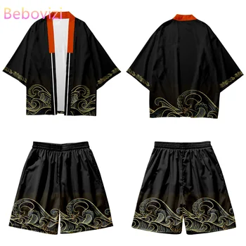 Yukata-Aasia Riided Harajuku Prindi Kimono Püksid Komplekti Suvel Kaks rõivakomplekti 4XL Vintage Jaapani Kampsun, Naised, Mehed, Cosplay