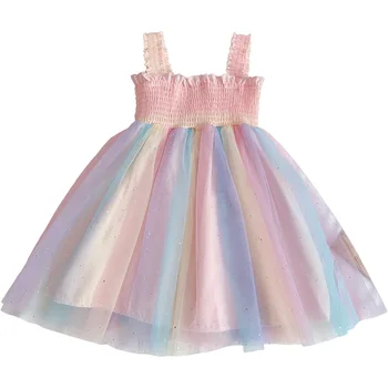 2022 Uus Suvine Kleit Tüdrukute Rainbow Värvi Printsess Kleidid Tüdruk Suvel Lapsed Silma Kleit Armas Stiilis Laste Riided 3-7