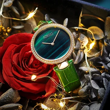 JINLERY 2021 Uus Quartz Watch Daamid Kerge Luksus Brändi Väike Roheline Vaadata Ladies Watch Lihtne Nahast Bänd Kell Женские часы