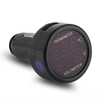Uus 12V 24V voltmeeter termomeeter sigaretisüütaja Adapter Plug LED Sinine / Punane Signaal Digitaalne Ekraan Aku Pinge Temperatu