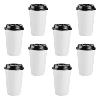 50tk Ühekordselt Kohvi Tassi Double-layer Paber Tass Kaanega Piima Tee Tassi Isolatsioon Buffee Office Joomine Tarvikud