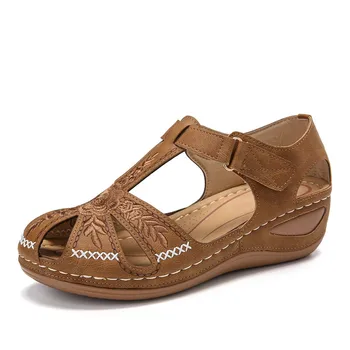 Naine Suvel Vintage Kiilu Sandaalid Lukk Vabaaja Õmblemine Naiste Kingad Naiste Daamid Platvorm Retro tikitud Sandalias q426