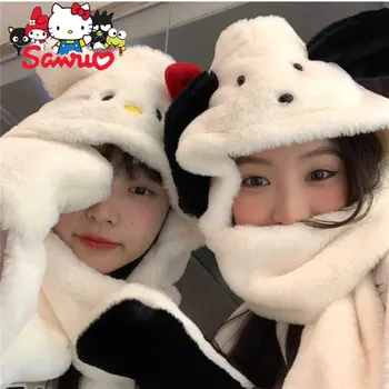Sanrio Hello Kitty Pochacco Müts, Sall, Kindad, Kolme-osaline Komplekt Üliõpilane Paar Talv Pehme Kawaii Hoida Soe Paks Kõik-ühes Müts