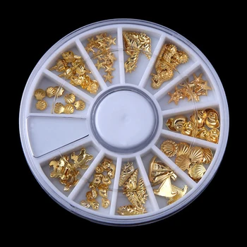 1 Karp 3D Nail Art Neet Glitter Küüne Naastud Metallist Kaunistused Kuld Mere stiilis Shell Disain DIY Võlu Tarvikud Ratas