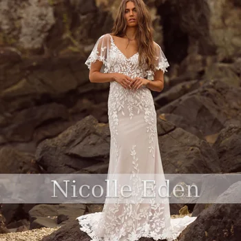 Nicolle Eden V-kaeluse Printsess Pulmad Kleit 2022 Custom Made Põranda-pikkus Pits Appliques Rüü De Soirée Vestidos De Novia