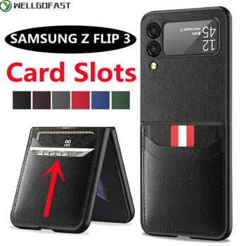 Kaardipesa Telefon Case for Samsung Galaxy Z Flip 3 5G Flip3 Z3 Litši Muster Luksus Nahast Põrutuskindel Äri Kate Z Flip 3