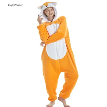 Unisex Loomade Pajama Fox Onesie Meeste Fliis Onsie Cartoon Talvel Cosplay Kostüüm Pere Poole Jumpsuits Jõulud RaccoonKigurumi