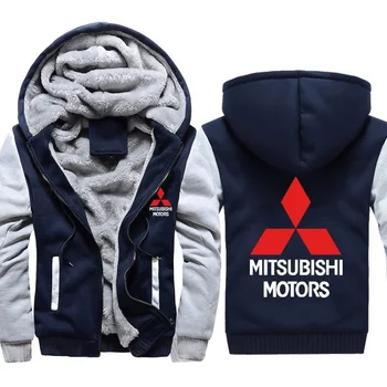 Hupparit Mehed Mitsubishi Auto Logo Print Jacket Mens Hupparit Talvel Paksenema Soe Fliis puuvillane Lukuga Mantel Mees Spordidressid F