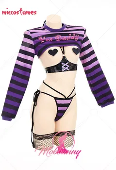 Naiste Gooti Seksikas Naistepesu Komplekt Triibuline Lühike Top ja Sukkpüksid Komplekt võrksukki ja Korsett Pesu Sleepwear Seksikas Kostüüm