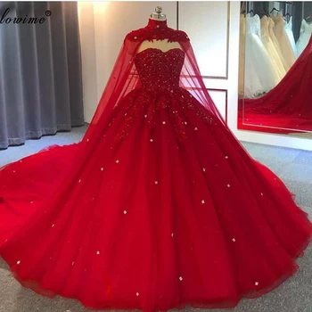 Dubai Moslemi Punane Pulm Kleidid 2020-Line Profileerimine Kristallid Pluss Suurus Pulm Hommikumantlid Koos Cape Gorgeous Kleidid Brides Kohandatud