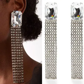 INS Läikiv Rhinestone Super Suur Ruut Kalliskivid Pikk Tutt Tilk Kõrvarõngad Naistele Luxury Crystal Avaldus Tolknema Kõrvarõngad Ehted