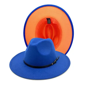 SININE ORANEGE Lai Nokk Fedora Mütsid Naistele Mens Tundnud Fedora Kübarad mille Pandla Kahe Tooni Tundsin, Panama Müts
