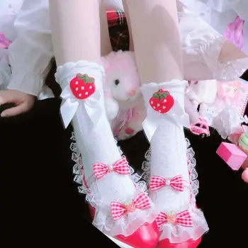 Jaapani Lolita Vasikas Sokid Pits Naised Maasikas Magus Maasika Keskel Toru Sokid Päris Printsess Cosplay Tüdrukud Suvel 2021 Uus