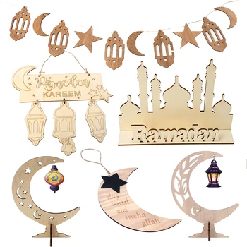 Puidust Ramadaani Islami Teenetemärgi Kuu Star Kaunistused EID Mubarak Decor Kodus Moslemi Festival Partei Asjade Ramadan Kareem Kingitused