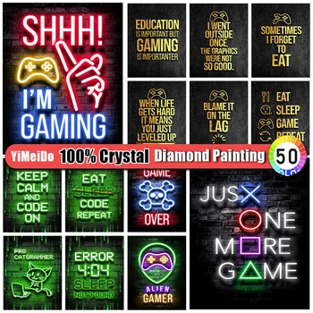 YiMeiDo Lukuga Kott Värvikas Neoon Mängida arvutimänge 100% Ring Crystal Diamond Maali Kolju 5D Diamond Tikandid Home Decor