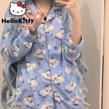 Sanrio Hello Kitty Armas Multikas Stiilne, Mugav Mood Sügisel Talvel Kardiganid Kottis Vabaaja Homesuits Naiste Pajama Komplekti