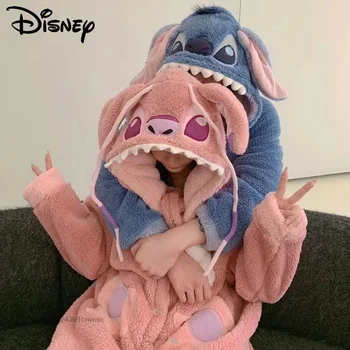 Disney Stitch Ingel Kapuutsiga Pidžaama Y2k Paar Kawaii Coral Fliis Home Set Riided Naistele Talvel Soe Palus Sleepwear Sobiks Naine