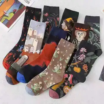 Uudne Õnnelik Naljakas Naiste Graafiline Sokid Kammitud Puuvillast Kunst Abstraktne Õlimaal Sokid Prantsuse Stiilis Meeskonna Sokken Jõulud Kingitus