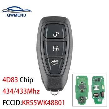 QWMEND 3Buttons 434/433Mhz Smart Remote Key Võtmeta Fob Jaoks KR55WK48801 4D83 Kiip Ford FOCUS FIESTA KUGA C-Max, Mondeo Kuga