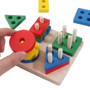 Puidust Kuju Puzzle Mänguasjad Montessori Mänguasjad 1 2 3 aastased Poisid ja Tüdrukud, Kuju, Värv Tunnustamise Sobitamine Virnastamine lauamängud