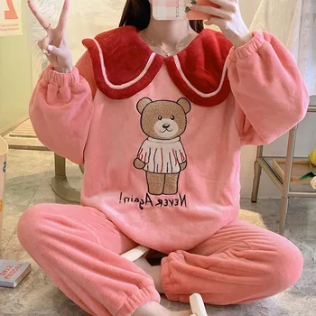 Winter Princess Pidžaama Komplekt Seksikas Sleepwear Naistele Pehme Tikandid Cartoon Pyjama Naiste Mood Flanellist Soe Homewear