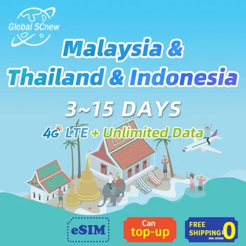 Malaisia/Tai/Indoneesia sim-kaardi piiramatu andmeside 3~15 Päeva 4G LTE kiire Toetada eSIM