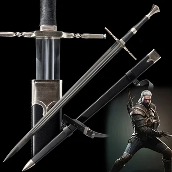 Replica Geralt kohta Rivia on Tera Euroopa Keskaegne Mõõk Teravaid Kodu Kaunistamiseks Metallist Käsitöö Roostevabast Terasest, Puidust Mantel