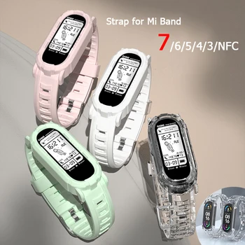 Rihma Xiaomi mi Band 7 6 3 4 5 NFC Läbipaistev Vaadata Rihma Mi Band 7 6 5 4 Silikoon Käevõru Mi Band 6 Watchband