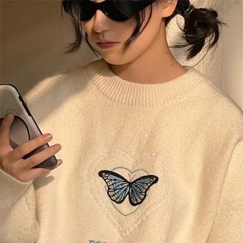 Deeptown Korea Stiilis Mõõdus Valge Kampsun Naiste Harajuku Streetwear Roheline Crewneck Kampsun Pullover Naiste Pullover Tops