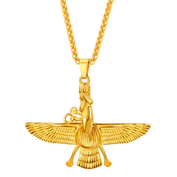 Richsteel faravahar kaelakee koos keti Kulla värvi Roostevabast Terasest Iranian Persian Zoroastristist Ehted musta kaelakeed P4G