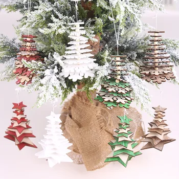 1tk viie osutas star lumehelves Jõulud Rippuvad Kaunistused DIY puidust Xmas Kingitus Puu Ripats 3D jõulukaunistused Kodu