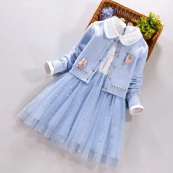 Tüdrukute Riided seatud 2020. aasta Talvel, kevadel new Kids pikkade varrukatega mantel+Mesh kleit kaks rõivakomplekti Laste Printsess kleit 3 6 8 10Years