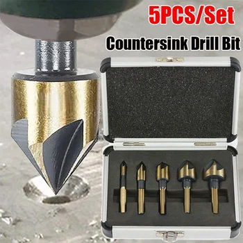 1/5 Tk Tööstus Countersink Drill Bit Set Tri-Korter Varre Kiire Muutus Komplekti Kasutatud Professional Tööriistad