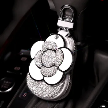 2022 Bling Crystal Camellia Auto Võti Juhul, Läikiv Võtmehoidja Omanik Kott Juhul Diamond Autode Lisavarustus Interjöör Naine Tüdrukud