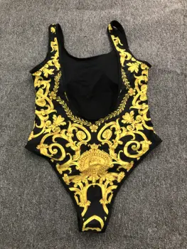 Kuld Prindi õie Tüdruk Ujumistrikoo Seksikas Bikinis Pop Prindi Lady Naiste Ujumistrikood Varustus Klassikaline Muster Ujumine komplekt