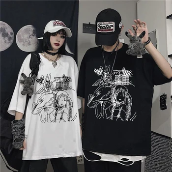 Meeste T-särk Harajuku Y2K Top Ülepaisutatud T-Särk Retro korea Stiilis Must Deemon Punk Gooti Anime Prindi Riided Streetwear Tops