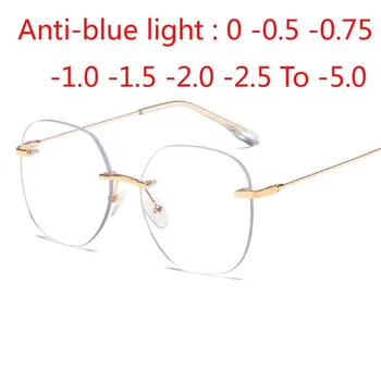 Metallist Rimless Klaasid Raami Naiste Retsepti Anti-sinine valgus Lühinägevus Optiline Ovaalne Prillide 0 -0.5 -1.0 -1.5, Et -5.0
