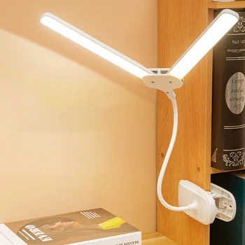 LED Clip Lamp Laetav Lamp Double Juht laualamp Paindlik Gooseneck Laadimine USB Clip Lamp Touch Dimm laualambid