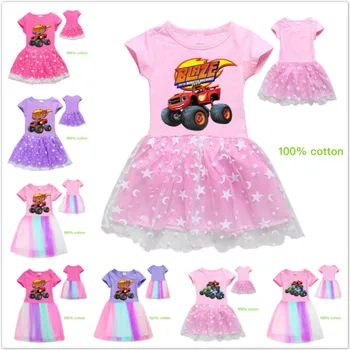 Suvel Tüdrukute Kleidid Cartoon Välk Kiirusega Autod, Monster-Masinad Prindi Tüdruk Printsess Kleit, Lapsed, Beebi Puuvillased Lühikesed Varrukad Riided