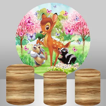 Disney Bambi Kevad Lilled Ring Ringi Tausta Puit Baby Shower Tüdrukud Sünnipäeva Tausta Silindri Hõlmab Elastne