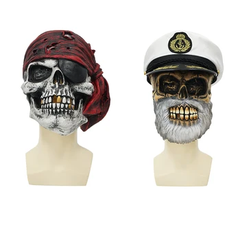 Halloween Õudus Kolju Mask Täiskasvanud Skelett Piraat Kapten Cosplay Maskid Hirmutav Undead Lateks kogu Nägu Kiiver Pool Mängu NPC Rekvisiidid