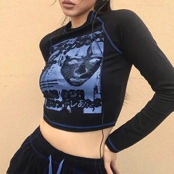 Naiste T-särke Printida Pikad Varrukad Saagi Tops Y2K Vintage Naiste Topid Grunge Fairycore Sügis Fashion Tee 2022 Gooti Korsett Top