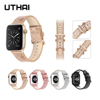 UTHAI Nahast Rihm Apple Watch band 38mm 40mm 42mm 44mm 7/6/5/4/3/2/1 Seeria Mood Rihm iWatch Smart Watch Käevõru B12