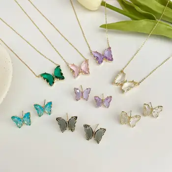 Uus Korea Super Haldjas Tüdruk Selge Klaas Butterfly Kaelakee Värviline Kristall Minimalistlik Hõrk Ehted Sünnipäeva Kingitus Sõbrale