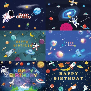 Kosmoses Taustaks Happy Birthday Party Planet Galaxy Astronaut Fotograafia Taust Foto Banner